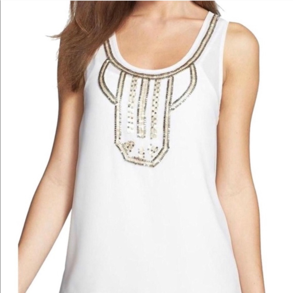 Vince Camuto White and Silver Beaded Top